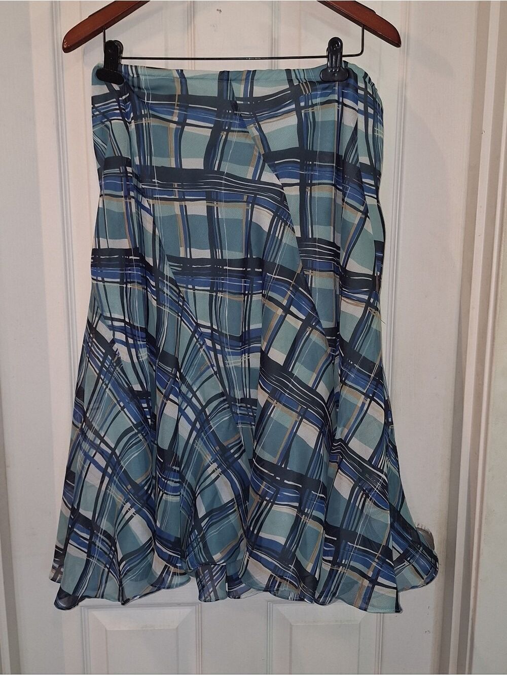 Emma James Blue Brown Striped Flair Skirt Size 16